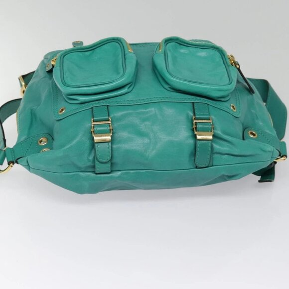GUCCI Backpack Leather Green Gold Auth ki4889 - Picture 7 of 16